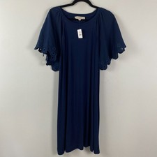 LOFT Flutter Sleeve Shift Dress Size XL Navy Blue Stretch Knee Length