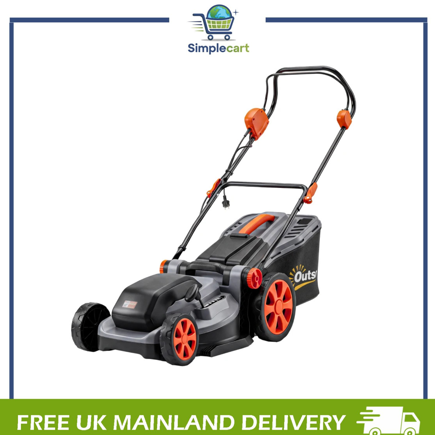 Outsunny Light Grey 1800W Electric Lawnmower With 40Cm Cutting Width, Mulching Feature, 50L Grass Collection Bag, 6 Cutting Heights - Image 2