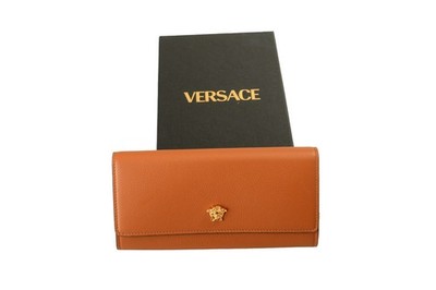 Versace Women's Brown 100% Pebbled Leather Gold Medusa Wallet