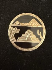Prendedor pirámide maya azteca vintage de ónix negro de plata esterlina Hecho en México
