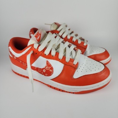 Nike Dunk Low Orange Paisley Sneakers Shoes Womens 8 Orange White