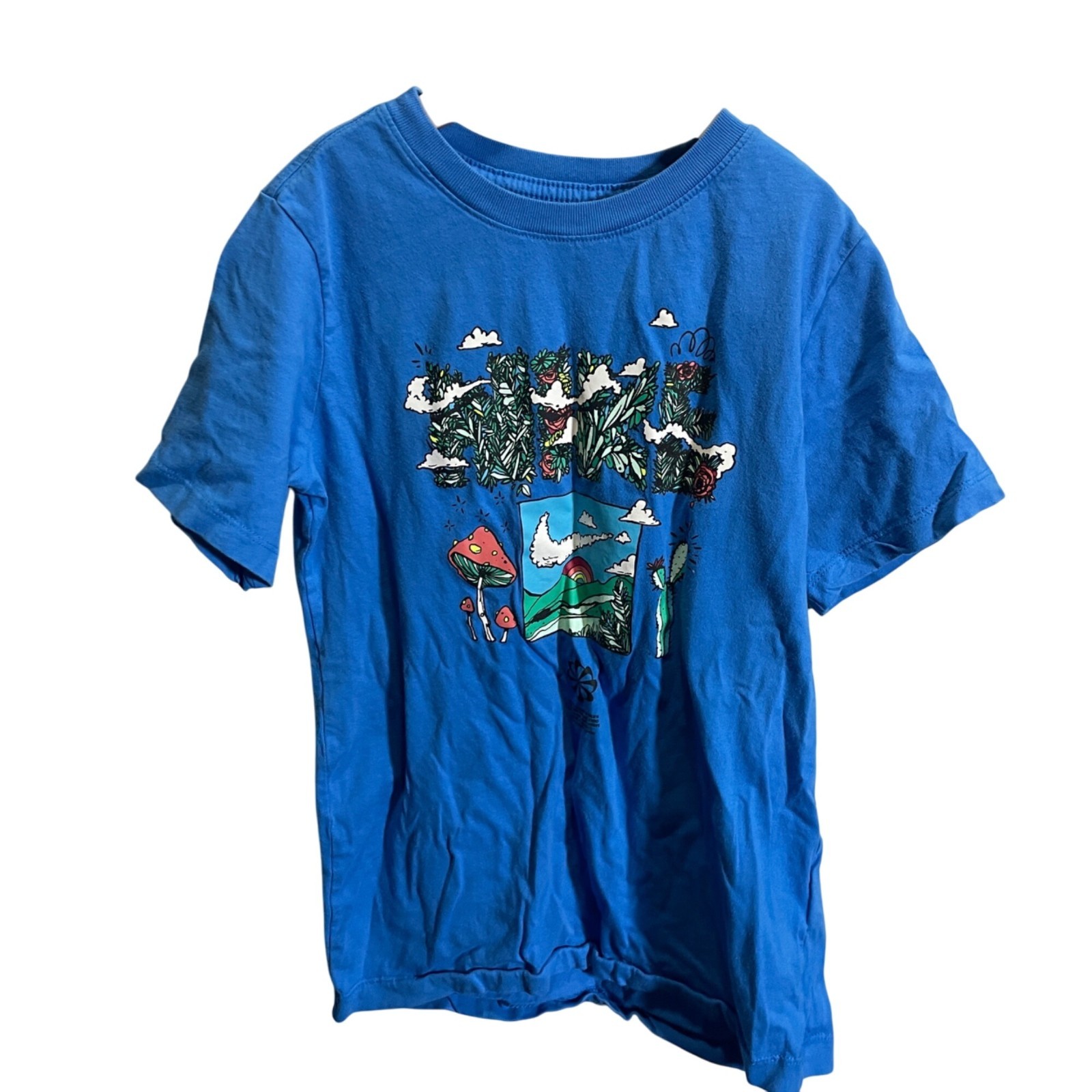 Nike Tee Large Graphic Mushroom Blue Short Sleeve Casual T-Shirt Youth