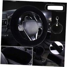 Cute Fluffy Steering Wheel Cover Set, Warm Soft Fur Fuzzy Steering Wheel Black