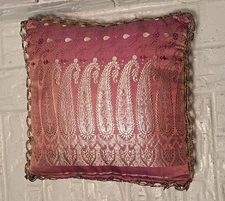 Brocade Decorative Accent Pillow Ornate Braided Cord Boarder 12" X 12" (F)