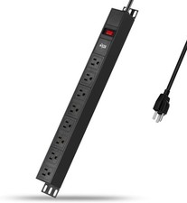 KMC 8-Outlet Metal Power Strip Surge Protector, Rack Mount PDU, Black