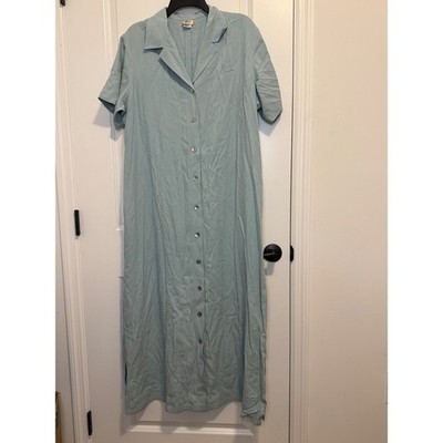 Norm Thompson Silk Maxi Dress Womens XL Blue Excellent Button Front Coastal Boho