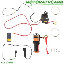 ALL-CARB 2500lbs 1.3HP Electric Winch 50ft Synthetic Rope Wired&Wireless Remote