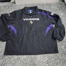 NFL Reebok On Field Minnesota Vikings Men XL Pullover Windbreaker Pockets Black