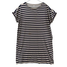Uniqlo Scandinavian Pattern Dress Womens L Blue Zigzag Stripe T Shirt Pockets