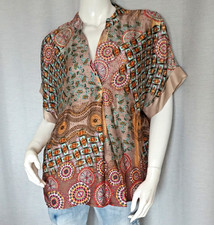 Vintage Tunika Bluse Viskose Satin Schlupf Shirt Taupe Multicolor 36,38,40,42Neu