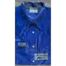 Vtg Van Heusen Shirt Splendor Stretch 1970 Disco Men's 16 Short Sleeve Blue