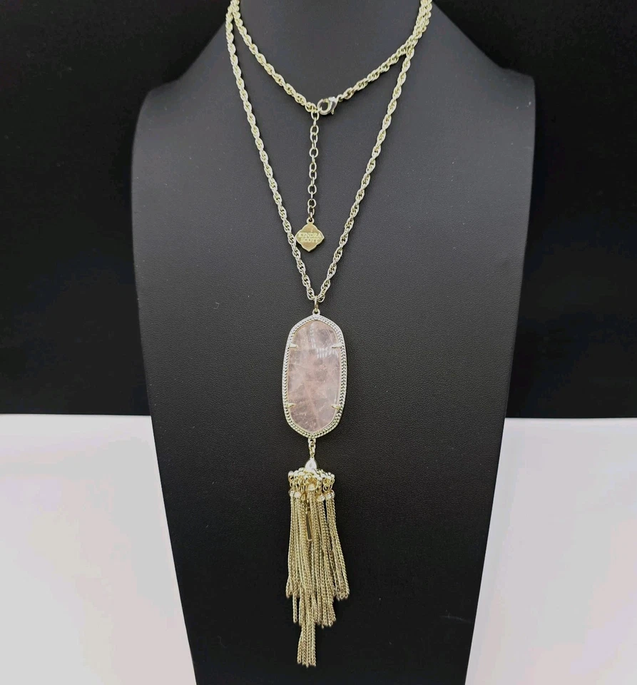 Kendra Scott Rayne 流苏项链玫瑰石英和金色长吊坠 32 英寸 Adj — 第 4/4 张图片
