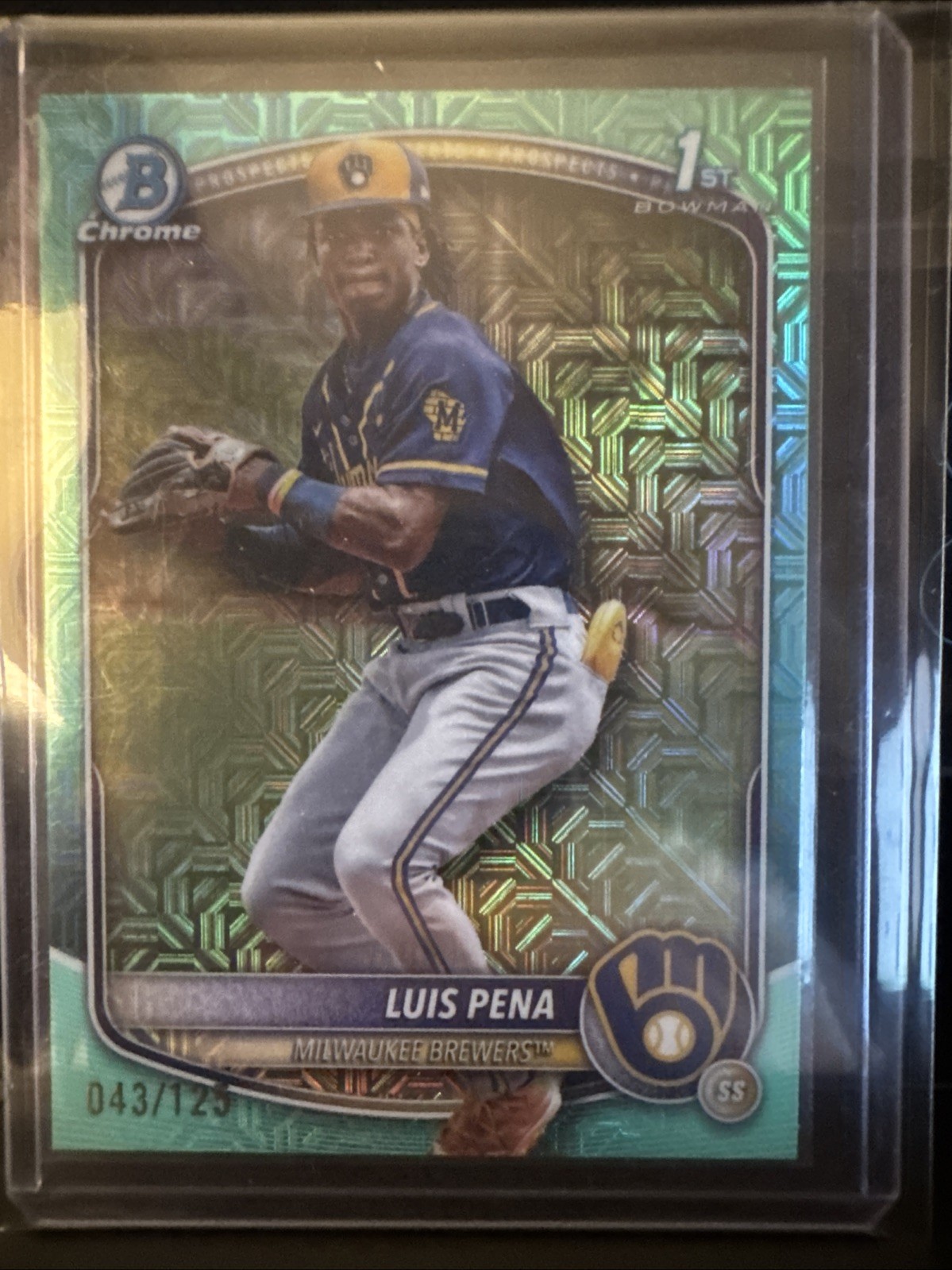 Luis Pena 2025 1st Bowman Chrome Rookie Mega Aqua Mojo Refractor RC /125 Brewers