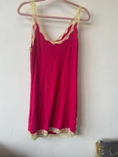 Movie Star Slip Dress Womens Large Pink Lace Trim Nightgown Chemise Lingerie Y2K