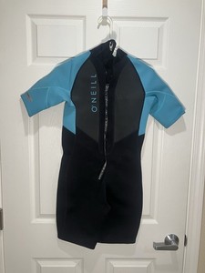 O'Neill Wetsuit Youth Reactor-2 2mm Back Zip Short Sleeve size 16, Black/Aqua