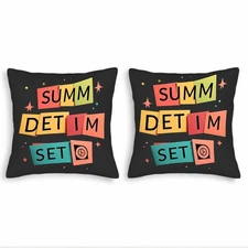 Colorful Decorative Throw Pillow Covers 18x18in Set of 2 - Playful Blocky Text 