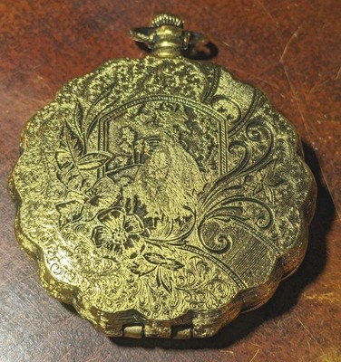 Antique JFB Victorian Gilt Brass Locket Compact Engraved Garden Vanity 1900 (B2)