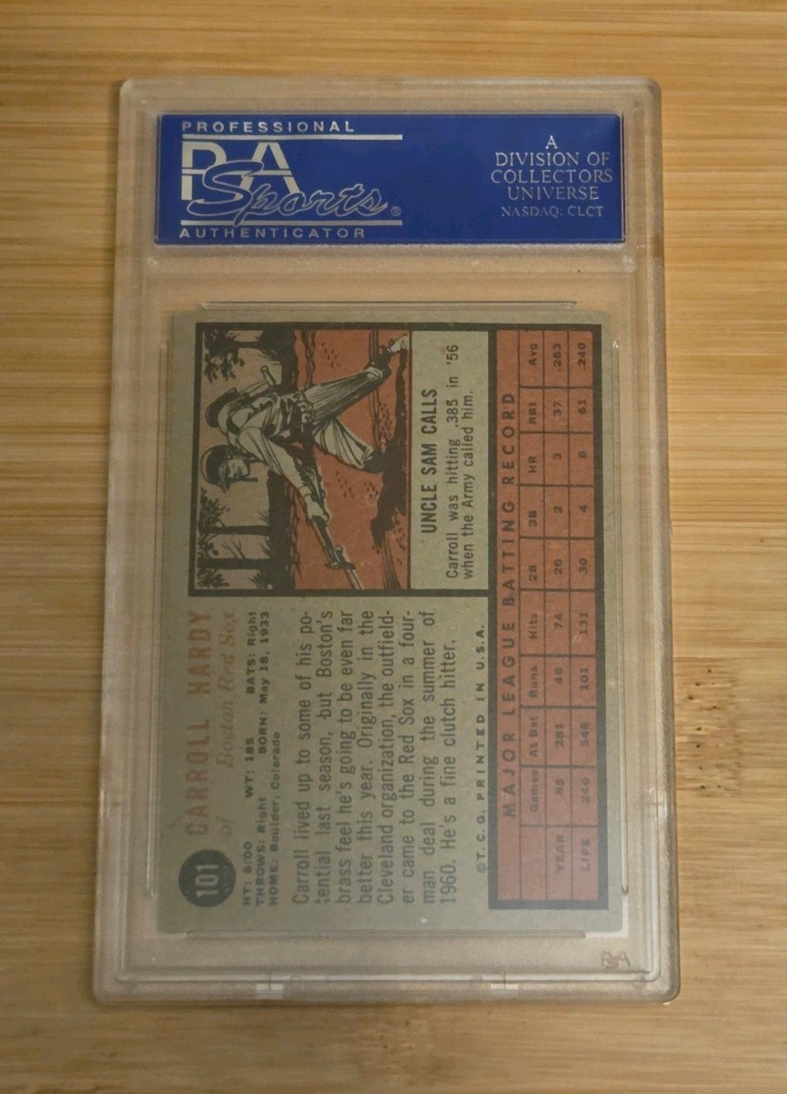 VINTAGE BASEBALL CARD TOPPS 1962 CAROLL HARDY BOSTON RED SOX PSA Autograph view 4