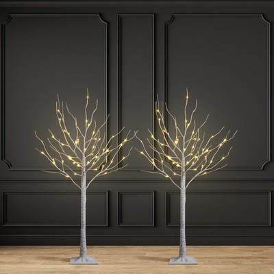 2 Pack 4FT Lighted Birch Tree 48 LED Artificial Tree for Decoration Inside an...