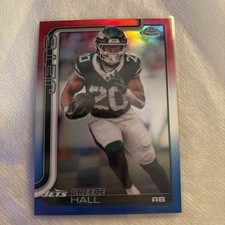2025 TOPPS CHROME FOOTBALL BREECE HALL RED WHITE BLUE REFRACTOR NO. 238 N Y JETS