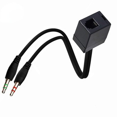 Black Compact RJ9 to Dual 3.5mm Audio Cable for Headset and Phone