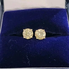 1.59 CT Round Natural Diamond Studs Earrings in 14K Yellow Gold New 14K