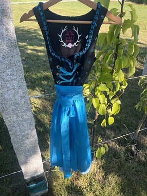 Dirndl für Jugendliche zum schnüren 28/158 edel heiss blau & schwarz