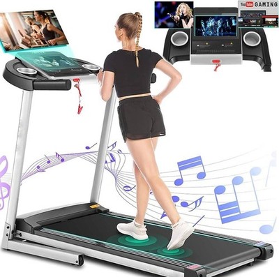 3.25HP Incline Treadmills Walking Pad w/TV Screen &WiFi Electric Running Machine