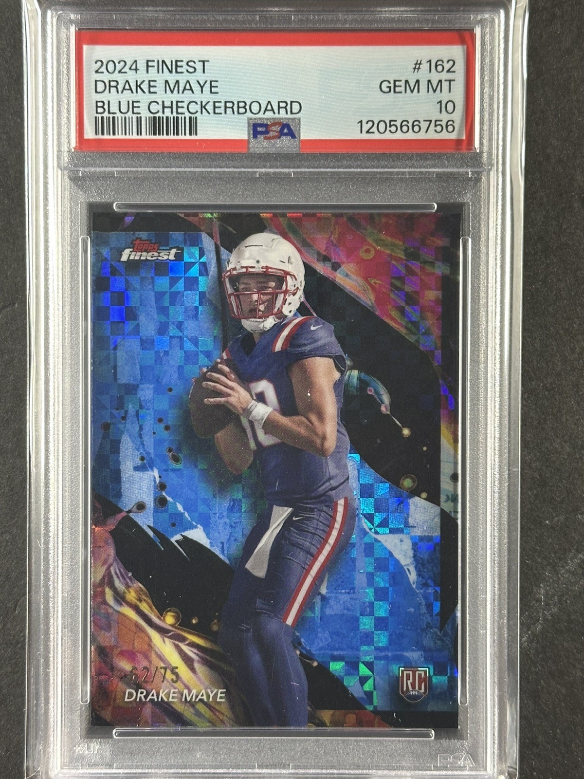 2024 Topps Finest DRAKE MAYE #162 Blue Checkerboard /75 PSA 10 Rookie Patriots
