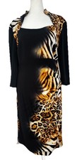 Frank Lyman Black Animal Print Lined Stretchy Cocktail Dress, USA 14