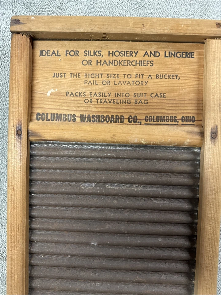 Vintage Columbus Washboard Co Dubl Handi 18" Wood & Metal Travel Washboard - Image 3 of 4