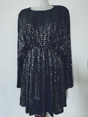 Kleid schwarz Glitzer langarm Fledermaus, Party, Weihnachten, Abend Gr. M