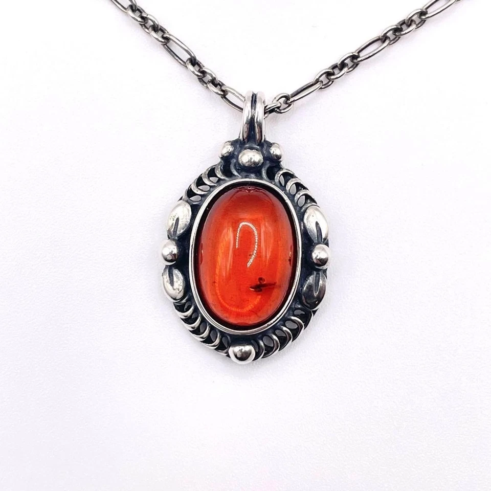 Collar colgante oreja ámbar Georg Jensen 1995 con inclusiones naturales Foto 2 de 4