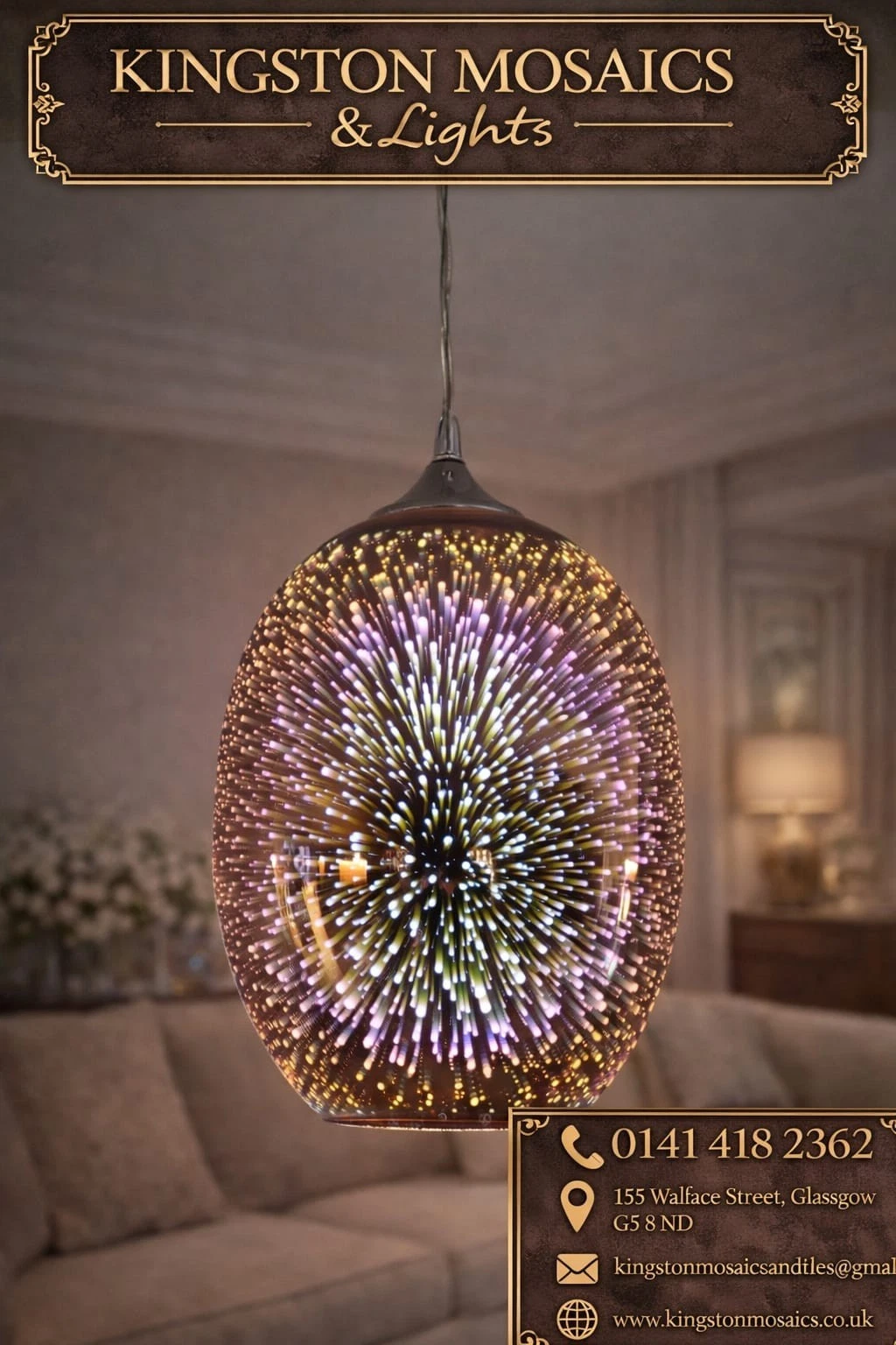 3D Firework Infinity Glass Pendant Ceiling Light | Modern LED Hanging Lamp - Picture 1 of 6