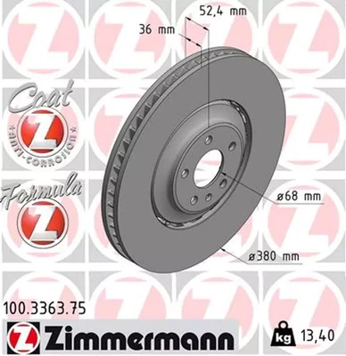 Disque de frein avant ZIMMERMANN 100.3363.75 - Photo 1/4