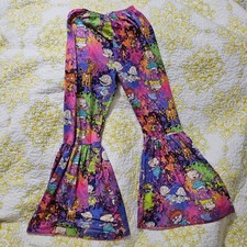 Girl  s Novelty Print Bell Bottom Pants Tie Dye Rugrats All Over Print 6XL FLAWS