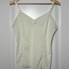 Shadowline Vintage 70s Nylon Ivory Daywear Adjustable Strap Lace Trim Camisole