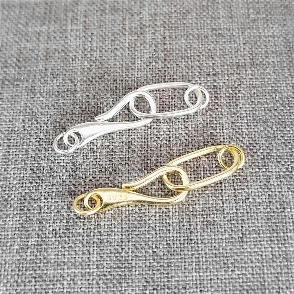2sets of 925 Sterling Silver Oval Hook and Eye Clasps Gold Plated Connector - Image 3 of 3