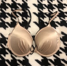 Fredericks Of Hollywood Beige Satiny Black Padded Plunge Bra 34D