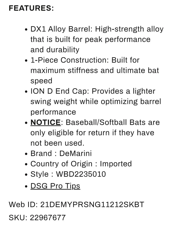 DeMarini 2022 Uprising (-11) USA Youth Baseball Bat 28"/17oz - Image 3 of 4