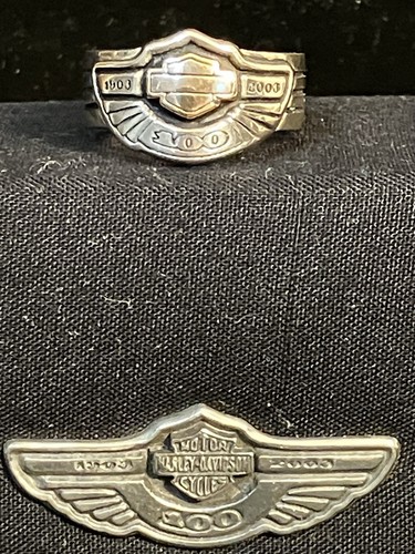 HARLEY DAVIDSON 100TH ANNIVERSARY 2003 STERLING SILVER & GOLD RING SIZE 8 W/ Box - Picture 4 of 12