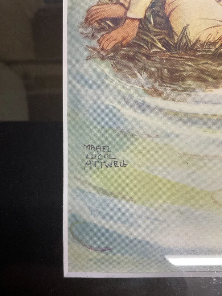 Hermosa impresión artística enmarcada, antigua genuina 1925, Peter Pan, Lucie Mabel Atwell Foto 2 de 3