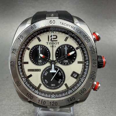 Tissot PRS330 Chronograph Watch Men 45mm White Dial Steel Date Round New Battery