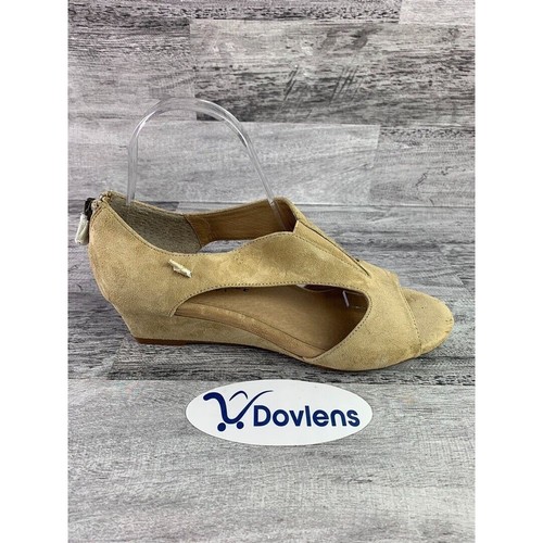 Bettye Muller Taupe Suede Womens Peep-Toe Wedge Sandals Size 8.5 - Picture 6 of 8