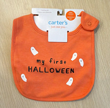 Carter's Halloween Baby Bib Orange/White/Black Snap Closure Water Resistant