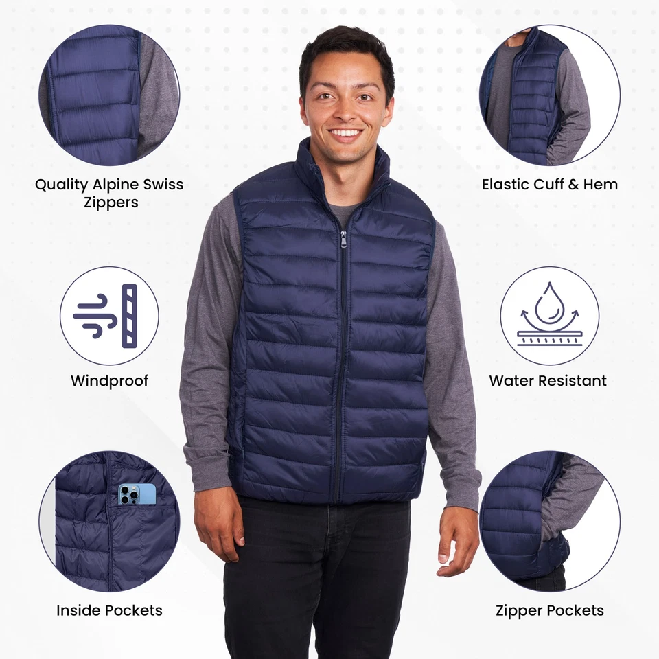 Alpine Swiss Clark Mens Puffer Vest Down Alternative Water Resistant Packable - Image 2 of 4