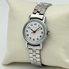Vintage 1970s Women's TIMEX Silver Tone Mechanical Watch, White Dial, Runs, 25mm