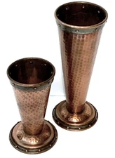 Joseph Heinrichs Style Arts and Crafts Hand Hammered Copper Vases