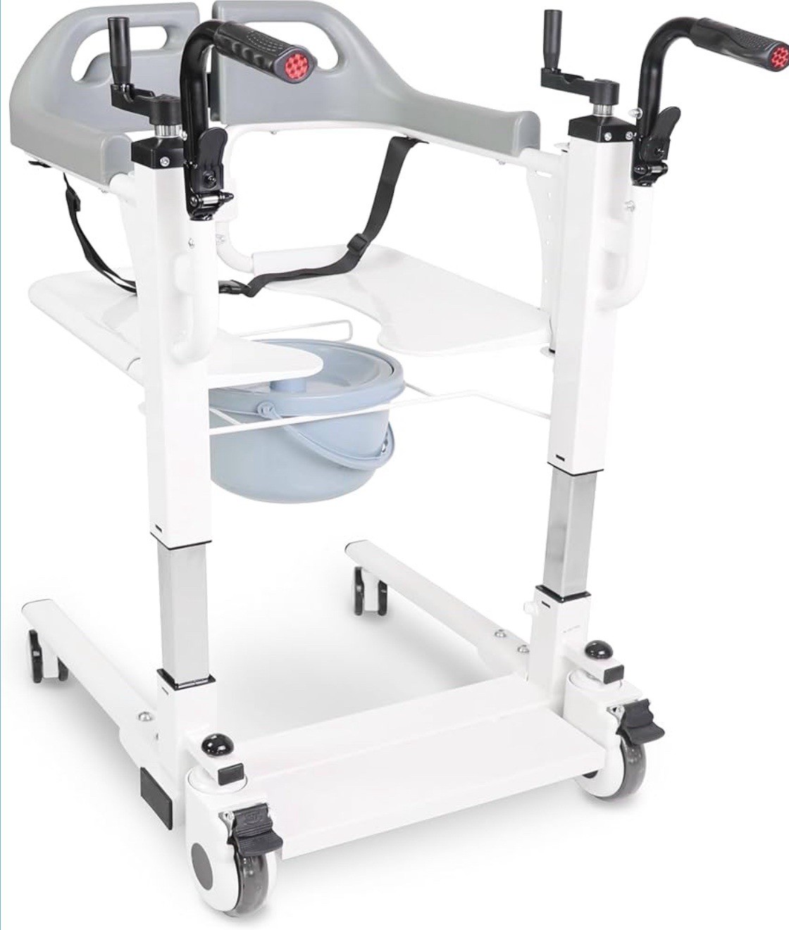 Patient Lift Transfer Chair Bathroom Wheelchair w/ 180° Split Seat and Commode