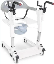 Patient Lift Transfer Chair Bathroom Wheelchair w/ 180° Split Seat and Commode